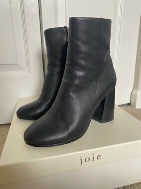 Joie Black Leather Block Heel Boots